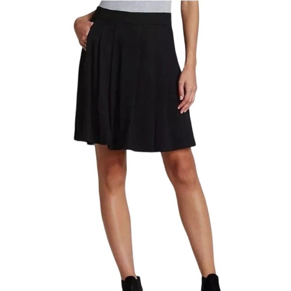 ☀️Eileen Fisher Petite PM Black Stretch Knit A-Line Skirt Pull On Viscose Blend